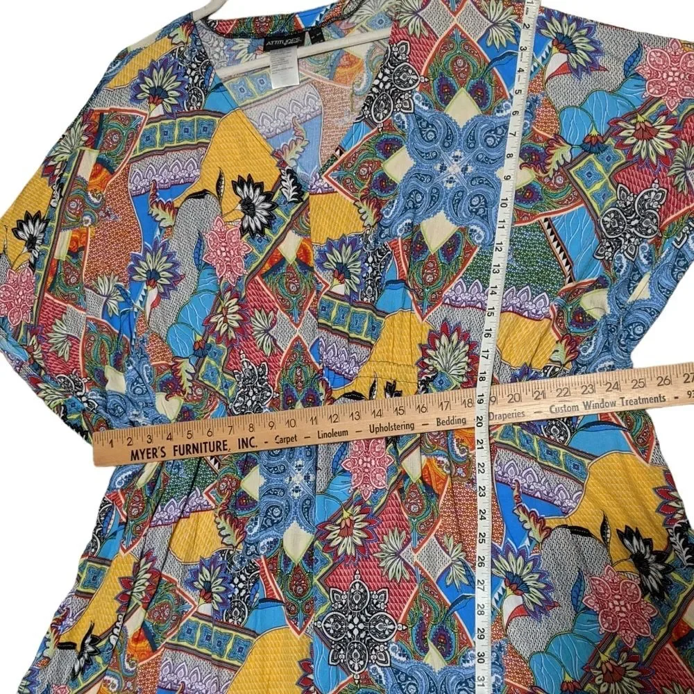 Attitudes by Renee geometric floral kimono kaftan housedress athleisure size XLP